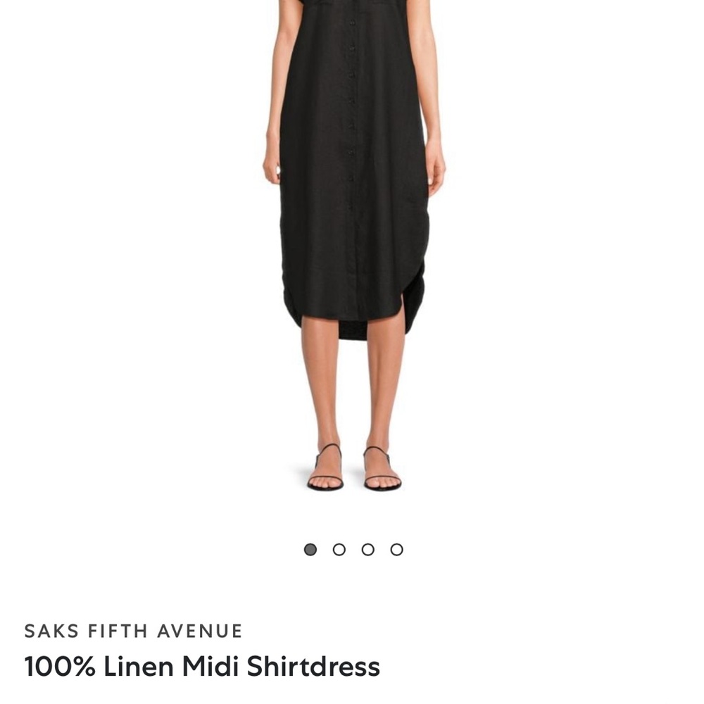 Saks Fifth Avenue Black Linen Midi Shirt Dress
